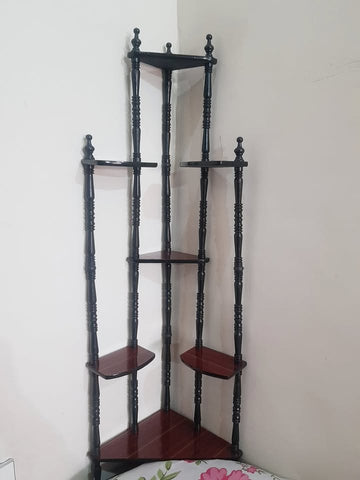 7 Tier Wood Corner Shelf for Living Room